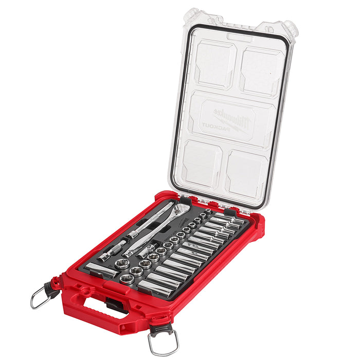 Milwaukee PACKOUT 3/8" 32PC Ratchet and Socket Set - Metric