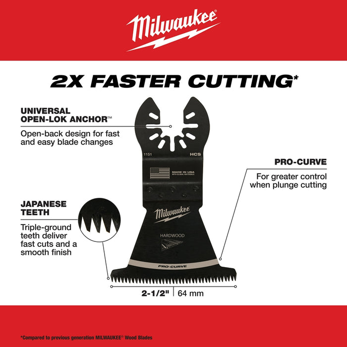 Milwaukee OPEN-LOK HCS Japanese Tooth Pro-Curve Hardwood Multi-Tool Blade 3PK