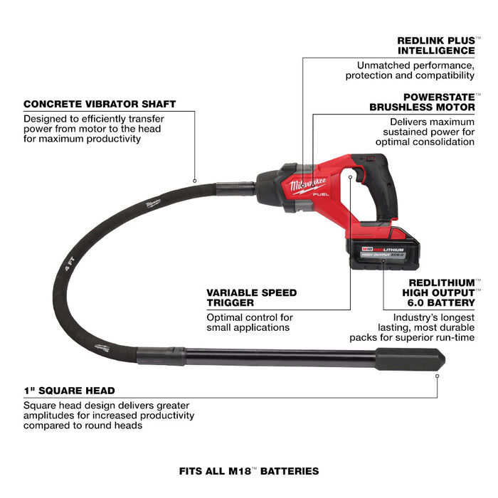 Milwaukee M18 FUEL 4ft Concrete Pencil Vibrator Kit