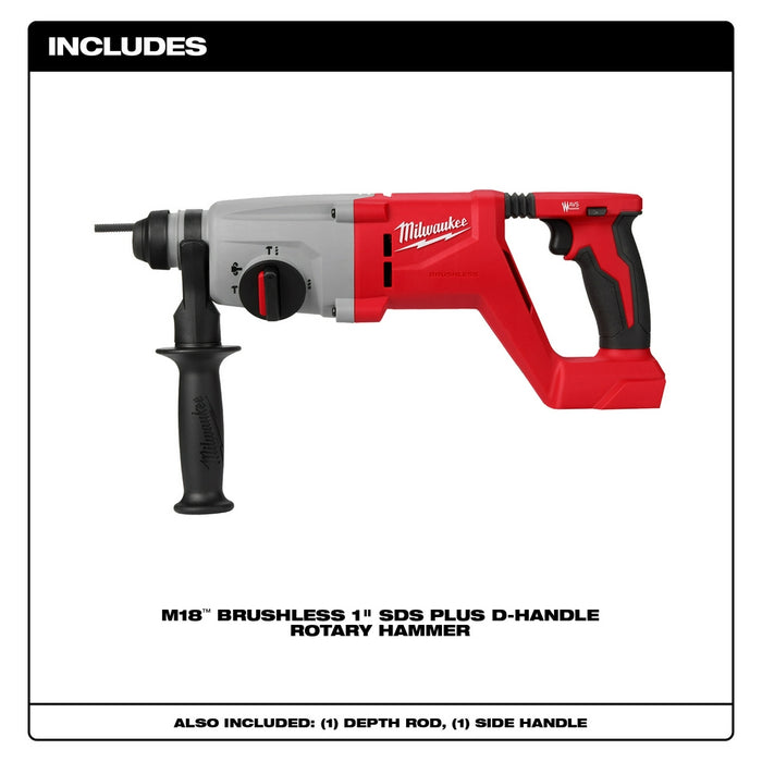 Milwaukee M18 Brushless 1" SDS Plus D-Handle Rotary Hammer - Tool Only