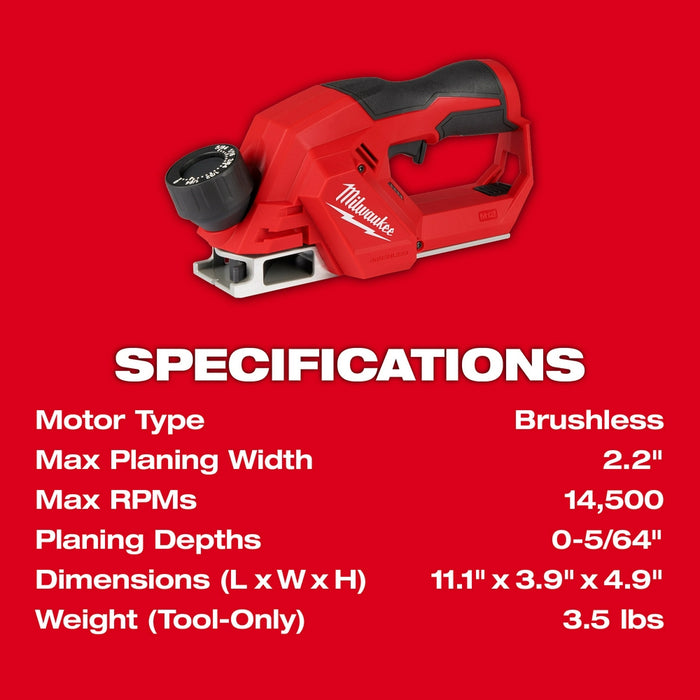 Milwaukee M12 Brushless 2" Planer - Tool Only