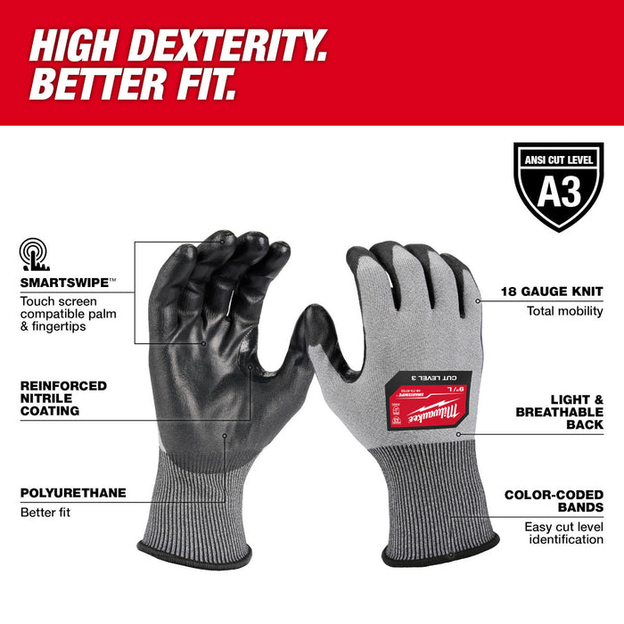 Milwaukee Cut Level 3 High Dexterity Polyurethane Dipped Gloves