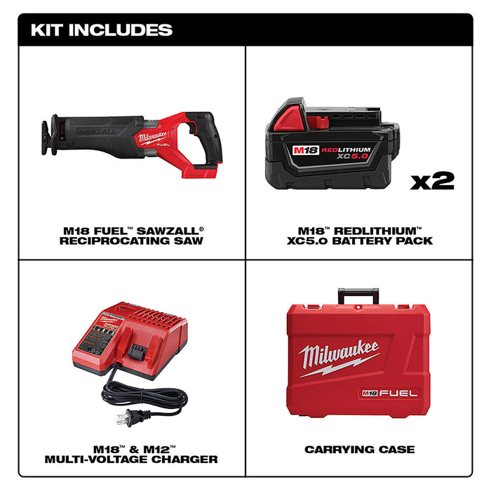 Milwaukee M18 FUEL Cordless SAWZALL Reciprocating Saw 2 Battery Kit