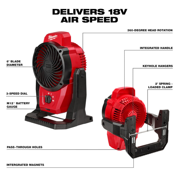 Milwaukee M12 Cordless Mounting Fan - Tool Only