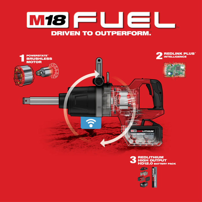 Milwaukee M18 FUEL Cordless 1" D-Handle Ext Anvil High Torque Impact Wrench w/ ONE-KEY Kit