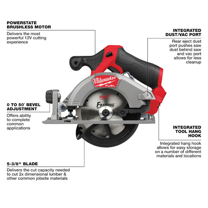 Milwaukee M12 FUEL™ 5-3/8" Circular Saw - Tool Only