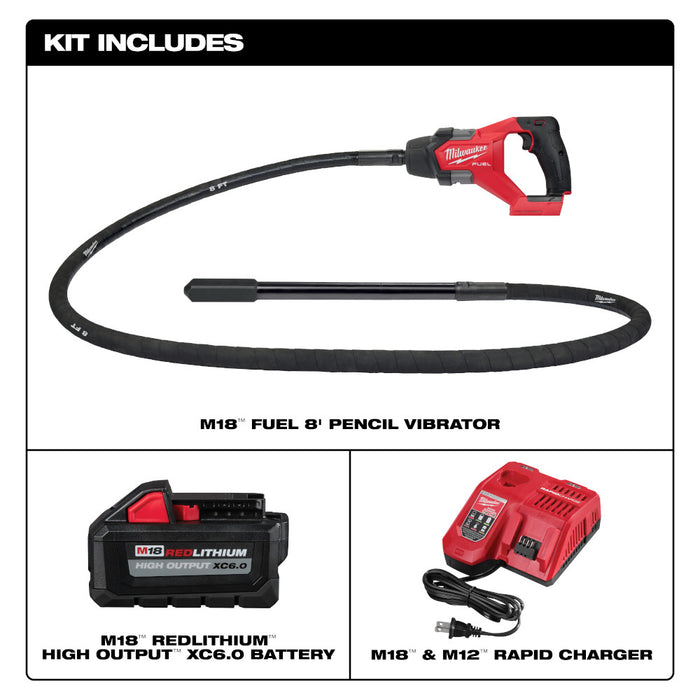 Milwaukee M18 FUEL 8ft Concrete Pencil Vibrator Kit