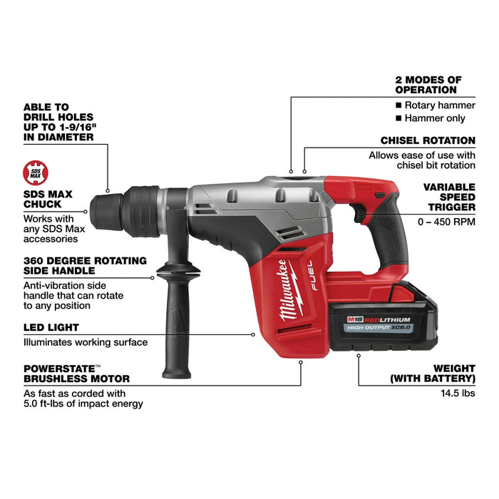 Milwaukee M18 FUEL Cordless 1-9/16" SDS MAX Rotary Hammer Drill Kit