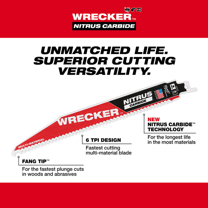 Milwaukee SAWZALL® The WRECKER with NITRUS CARBIDE Blade (5PK) - 9"