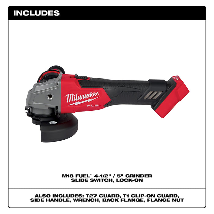 Milwaukee M18 FUEL Cordless 4-1/2" / 5" Grinder Slide Switch, Lock-On - Tool Only