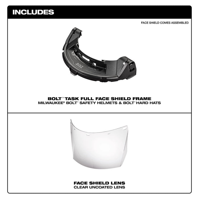 Milwaukee BOLT Task Full Face Shield w/ Clear Uncoated Lens