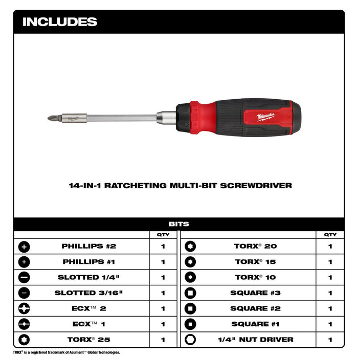 Milwaukee 14-In-1 Ractcheting Mult-Bit Screwdriver