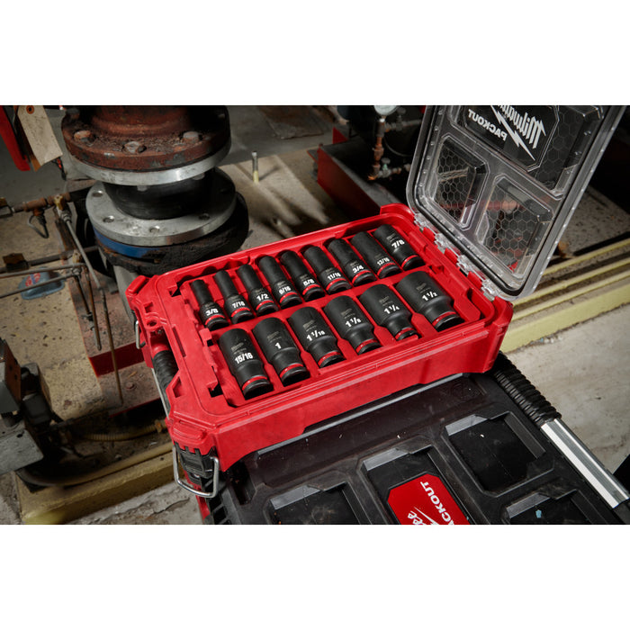 Milwaukee 15PC SHOCKWAVE Impact Duty PACKOUT 1/2" Drive Socket Set - SAE