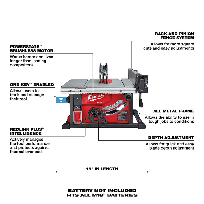 Milwaukee M18 FUEL Cordless 8-1/4" Table Saw with ONE-KEY  - Tool Only