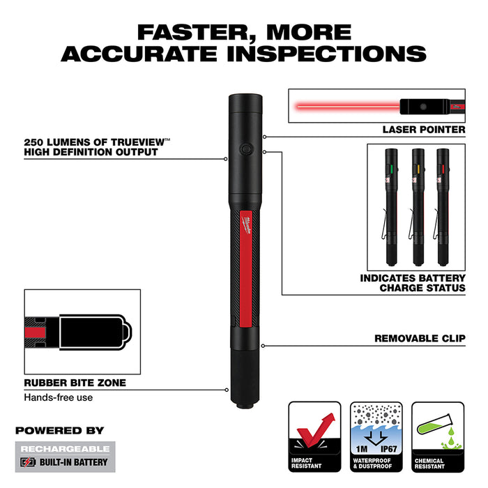 Milwaukee Rechargeable 250L Penlight w/ Laser