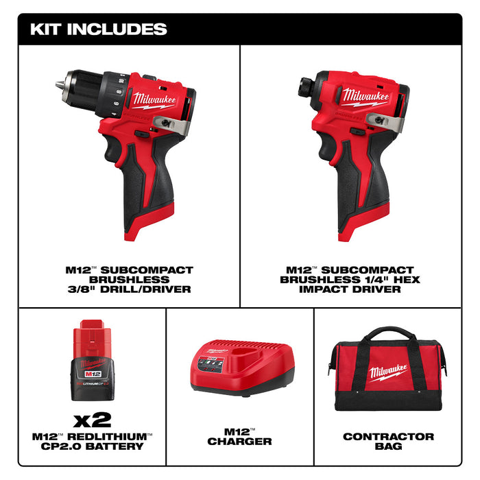 Milwaukee M12 Subcompact Brushless Drill/Driver Combo Kit