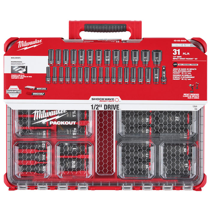 Milwaukee 31 pc. SHOCKWAVE Impact Duty 1/2” Drive PACKOUT Socket Set