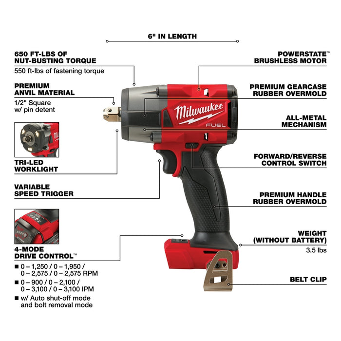 Milwaukee M18 FUEL Cordless 1/2" Mid-Torque Impact Wrench Pin Detent Kit