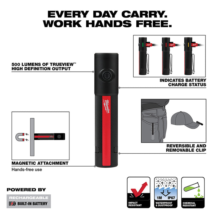 Milwaukee Rechargeable 500L Everyday Carry Flashlight w/ Magnet