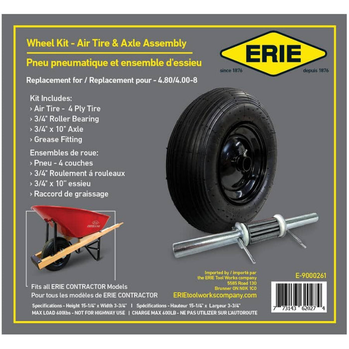 Erie Wheelbarrow #5 Wheel Kit - Air Tire & Axle Assembly