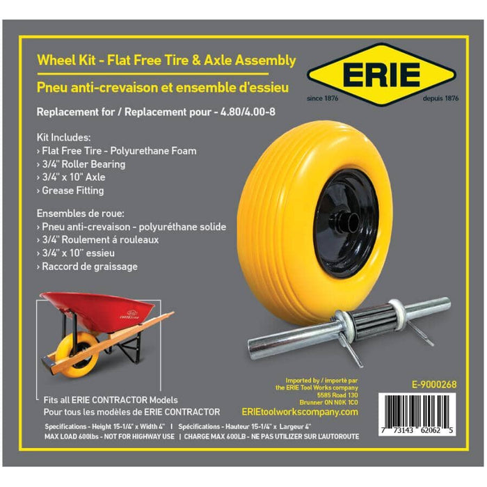 Erie Wheelbarrow #8 Wheel Kit - Flat Free Tire & Axle Assembly