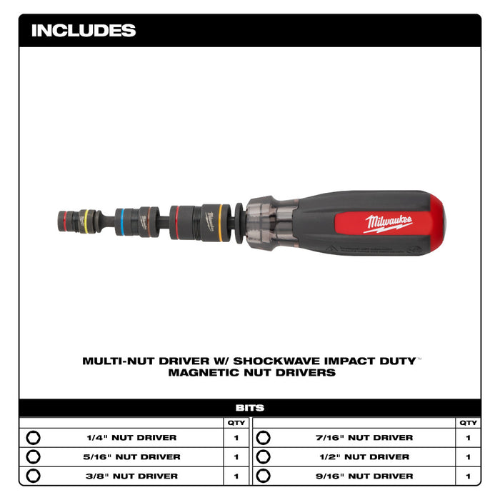 Milwaukee Multi-Nut Driver w/ SHOCKWAVE Impact Duty™ Magnetic Nut Drivers