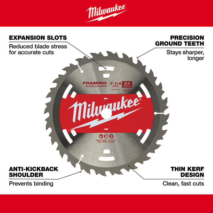 Milwaukee 7-1/4" 24T Basic Framer Circular Saw Blade