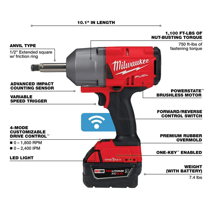 Milwaukee M18 FUEL™ ½” Ext. Anvil Controlled Torque Impact Wrench w/ONE-KEY™ Kit