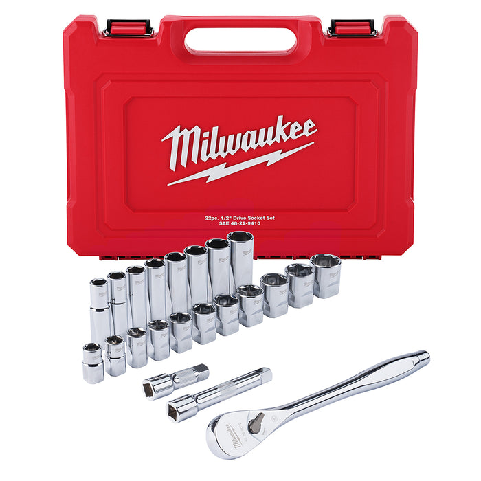 Milwaukee 22PC 1/2" Drive Socket Wrench Set - SAE