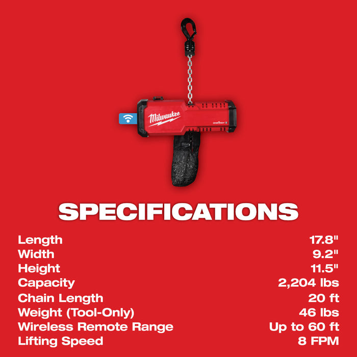 Milwaukee M18™ Compact 1-Ton Chain Hoist w/ ONE-KEY™