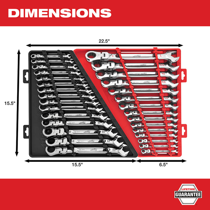 Milwaukee 15 pc. SAE Flex Head Ratcheting Combination Wrench Set