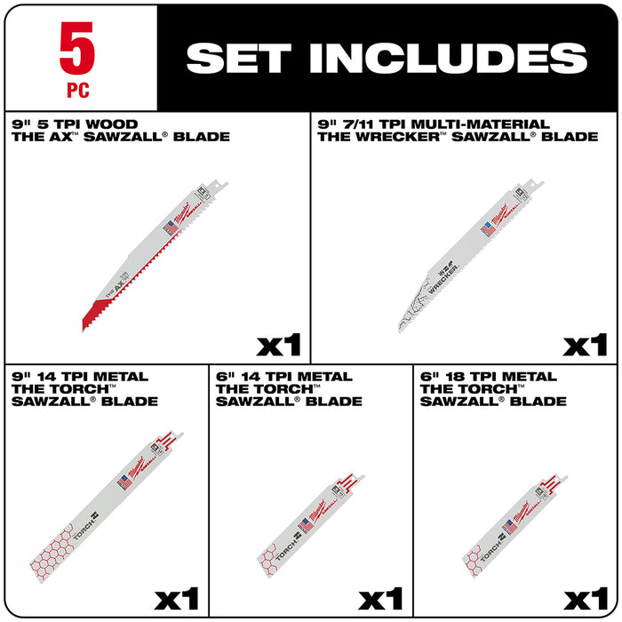 Milwaukee 5-Piece Demolition SAWZALL Blade Set