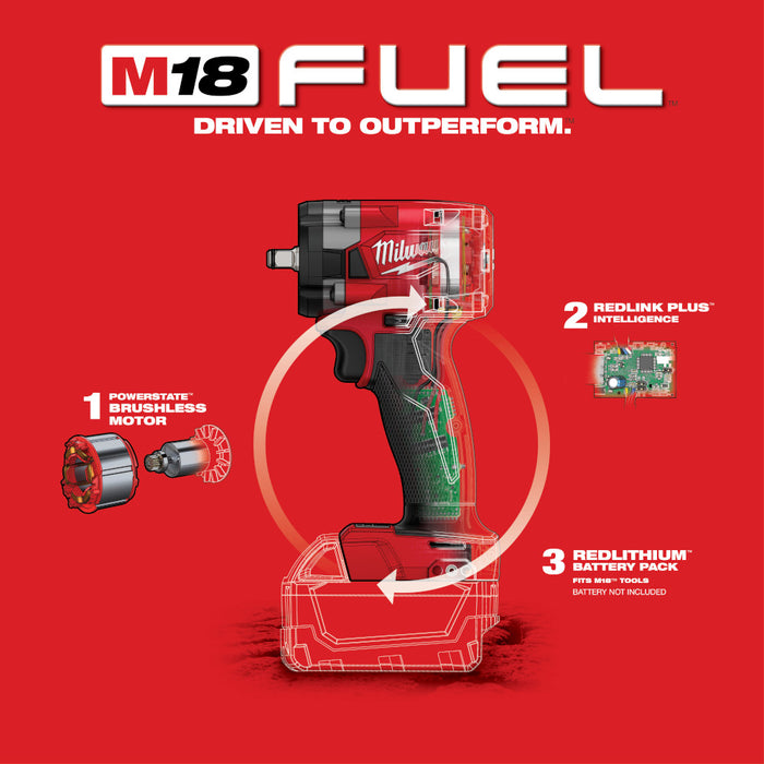 Milwaukee M18 FUEL Cordless 3/8" Compact Impact Wrench with Friction Ring - Tool Only