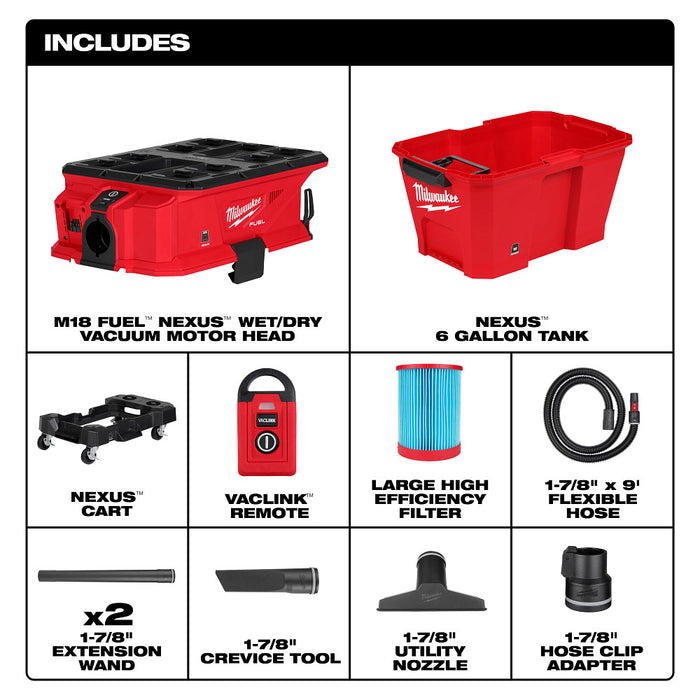Milwaukee M18 FUEL NEXUS 6 Gal Wet/Dry Vacuum w/ PACKOUT & VACLINK