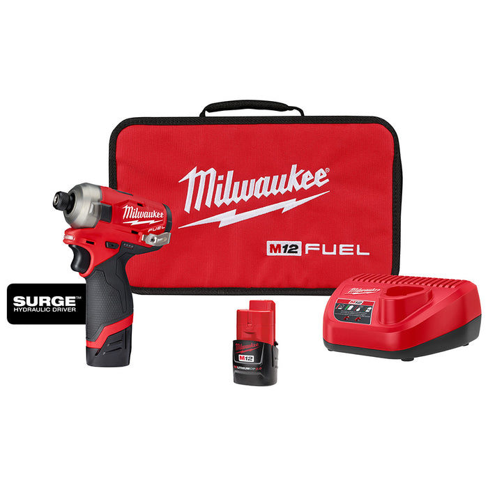 Milwaukee M12 FUEL Cordless SURGE 1/4" Hex Hydraulic Driver Two Battery Kit