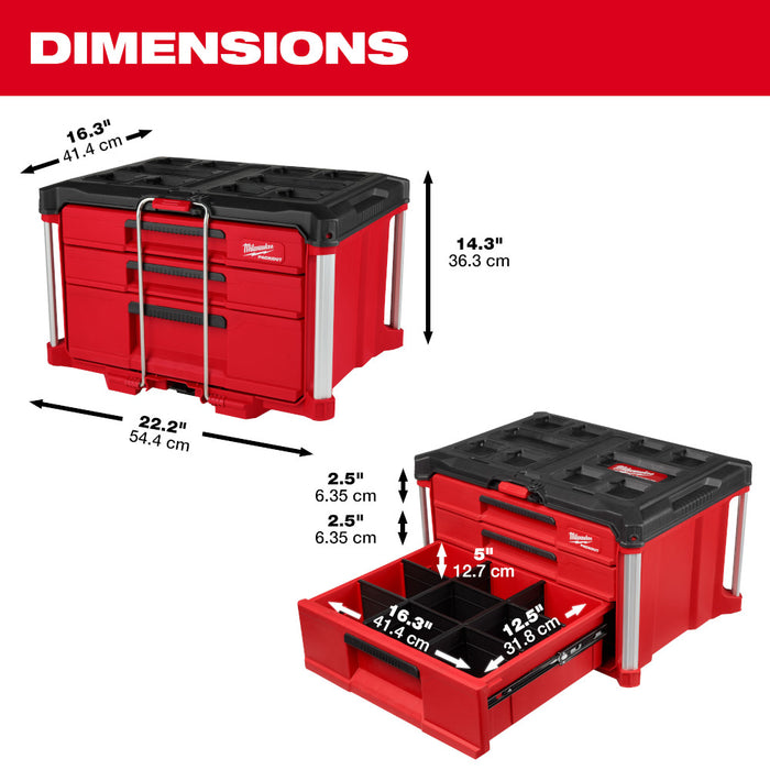 Milwaukee PACKOUT Multi-Depth 3-Drawer Tool Box