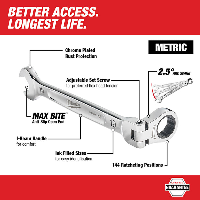 Milwaukee 15 pc. Metric Flex Head Ratcheting Combination Wrench Set