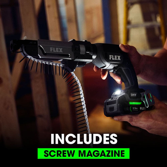 FLEX 24V Brushless Drywall Screw Gun w/ Magazine Attachment - Tool Only