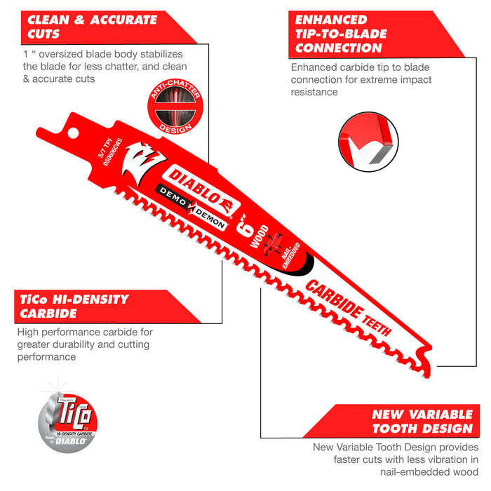 Diablo 5/7 TPI Demo Demon™ Carbide Tooth Reciprocating Saw Blade