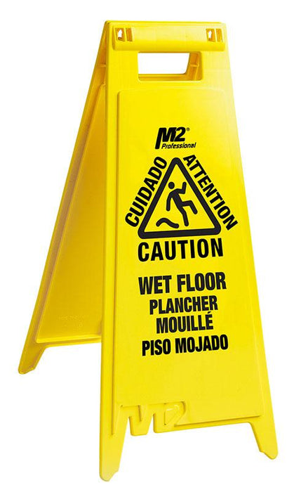 M2 28" Caution Wet Floor Sign - English/Spanish/French