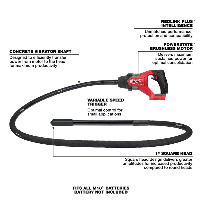 Milwaukee Tool M18 FUEL 18-Volt Lithium-Ion Brushless Cordless 8 ft. Concrete Pencil Vibrator - Tool Only