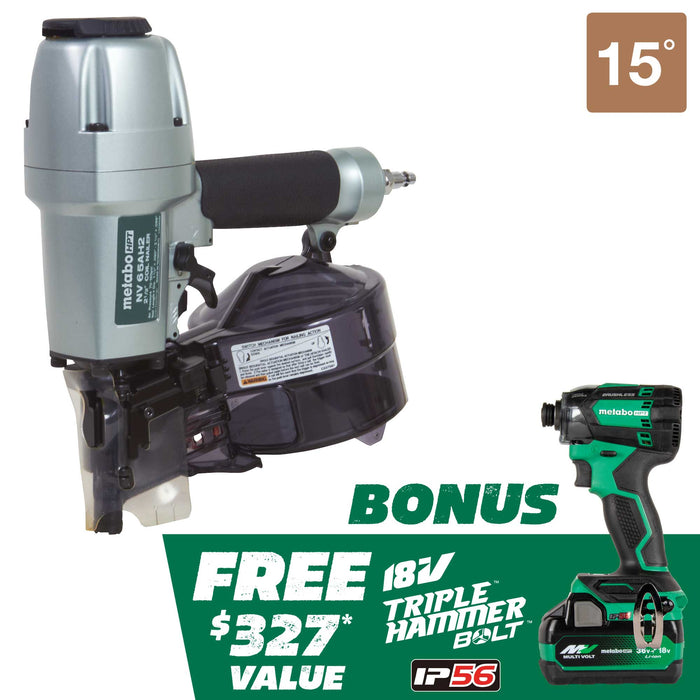 Metabo Pro Bundle 2-1/2 Inch Coil Siding Nailer with BONUS Impact Driver Kit