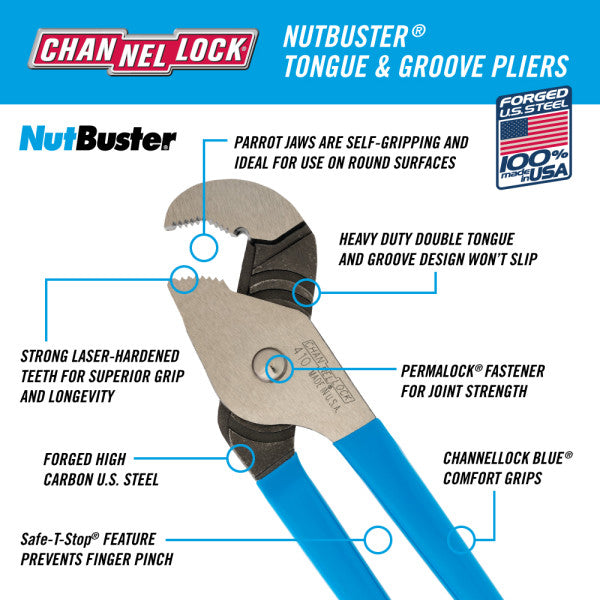 Channellock NutBuster Parrot Nose Tongue & Groove Pliers