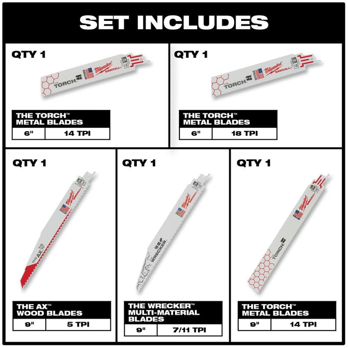 Milwaukee 5 pc. SAWZALL™ Demolition Bi-Metal Blade Set