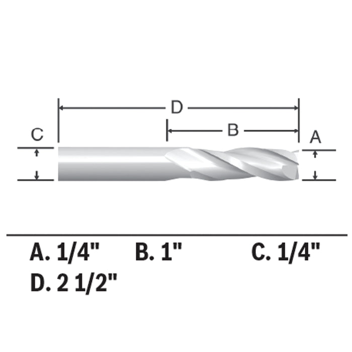 Bosch 1/4" x 1" Solid Carbide Double-Flute Upcut Spiral Router Bit