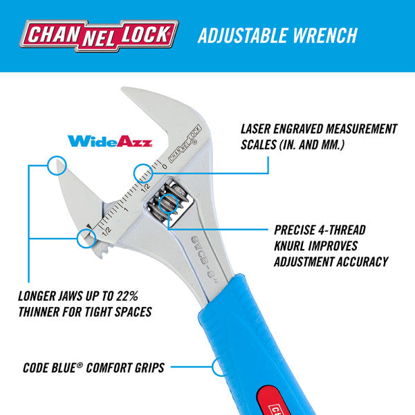 Channellock CODE BLUE® WIDEAZZ® Adjustable Wrench