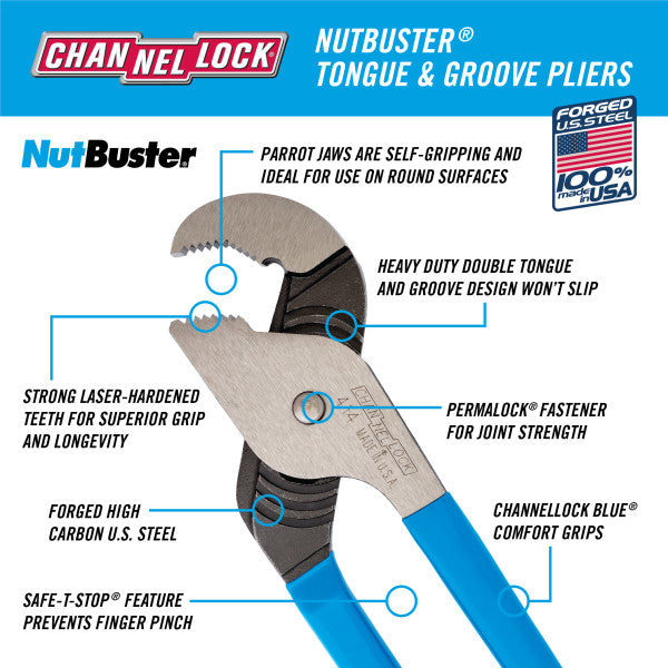 Channellock NutBuster Parrot Nose Tongue & Groove Pliers